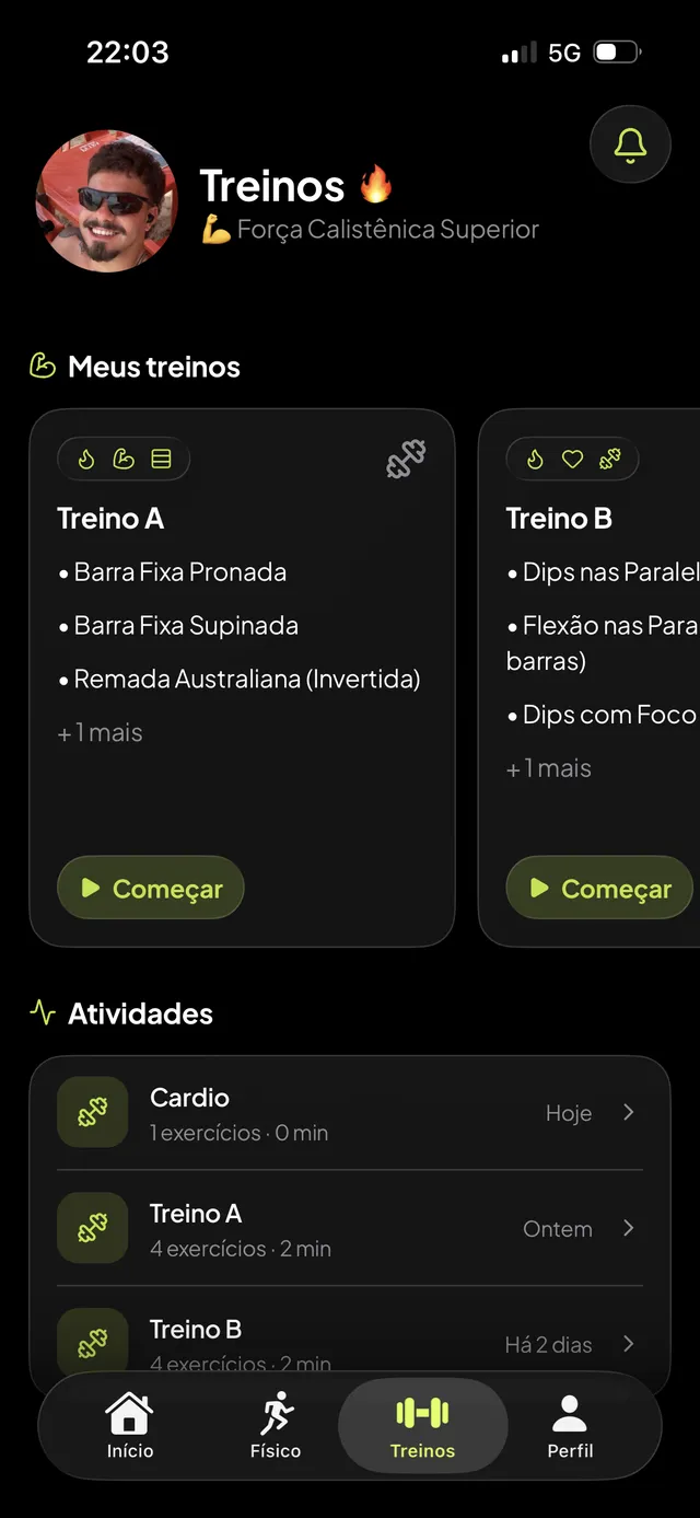 Treinos do aluno prontos para começar