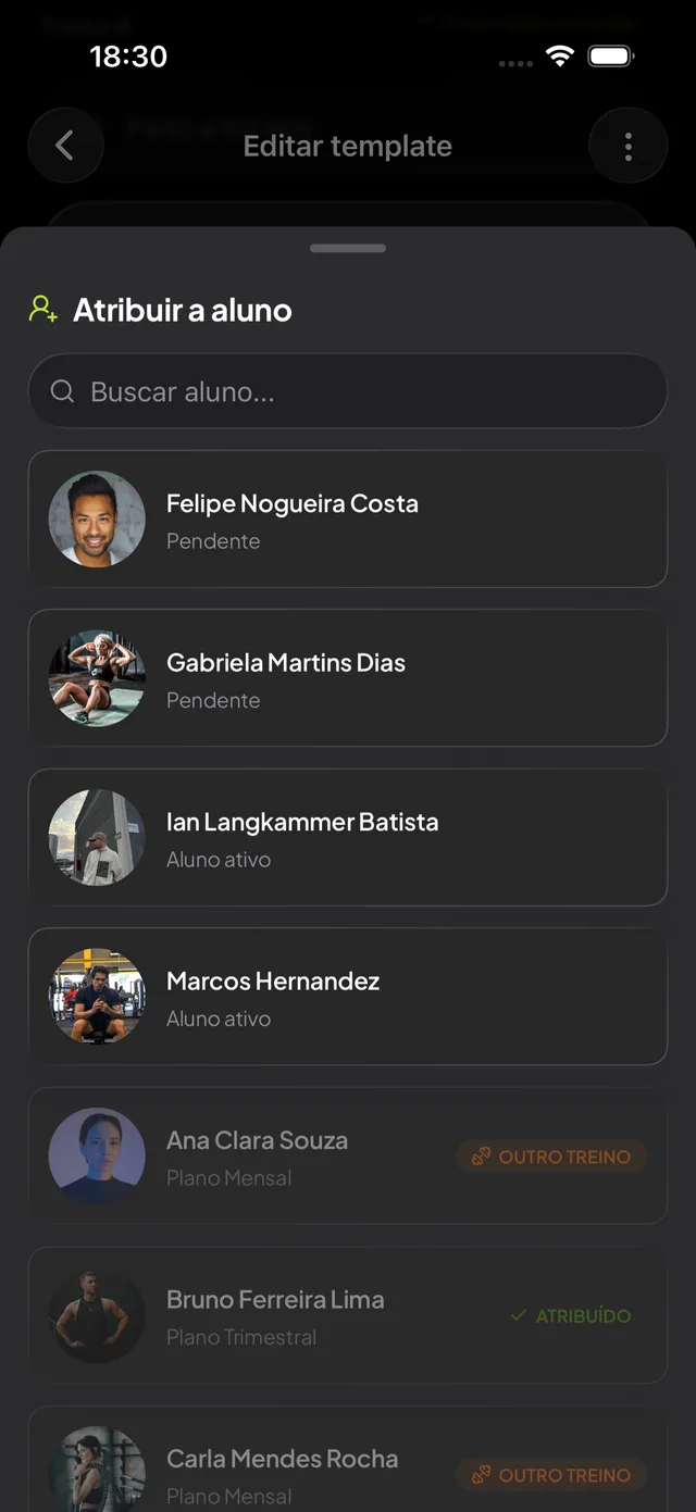 Atribuição do treino a vários alunos de uma vez