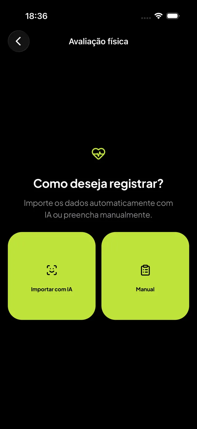 Registro de avaliação física importando dados com IA